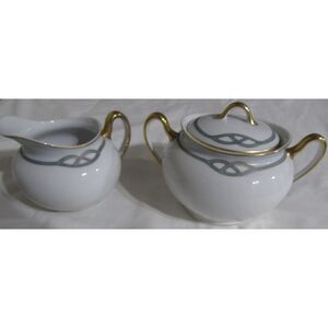 Meito China covered sugar and creamer set Helena pattern 1920-1940 art deco